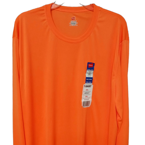 Mens Orange T Shirt Long Sleeve Cool Dri 2XL Tee Shirt Safety Orange Hanes NWT - Picture 6 of 11